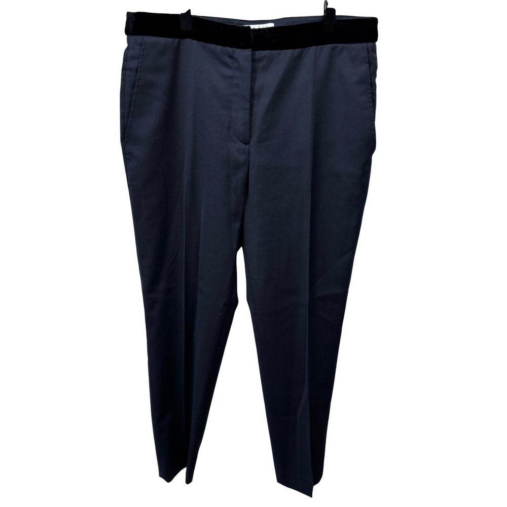 Sandro Paris Navy Velvet Waistband Cropped Tapered Trousers Dress Pants Women 40